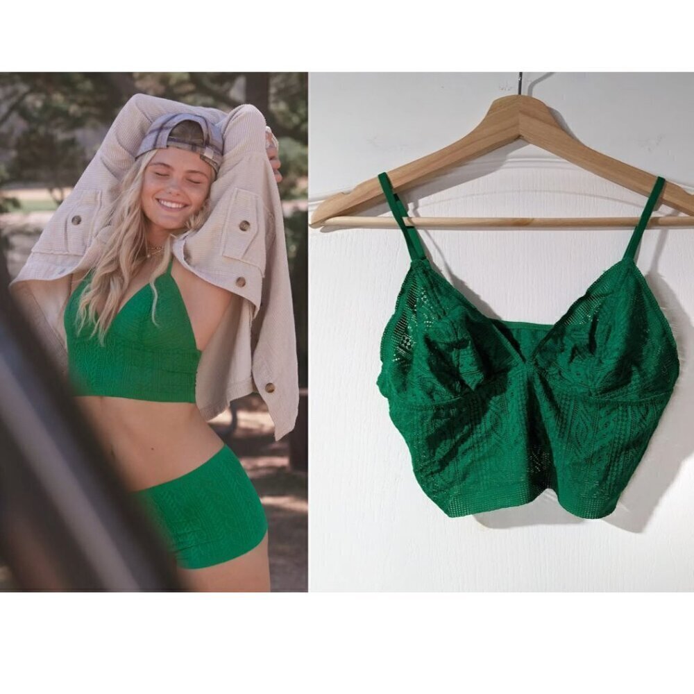 NEW aerie | Cable Lace Longline Bralette in Green Alpine
